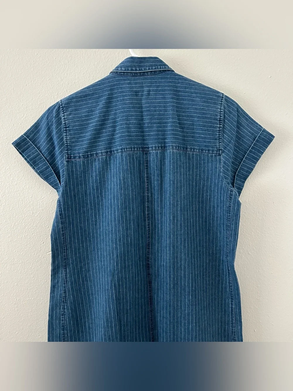 J Crew Denim Pinstripe Shift Shirt Dress Women’s Size 2 Preppy Classic Blue Jean